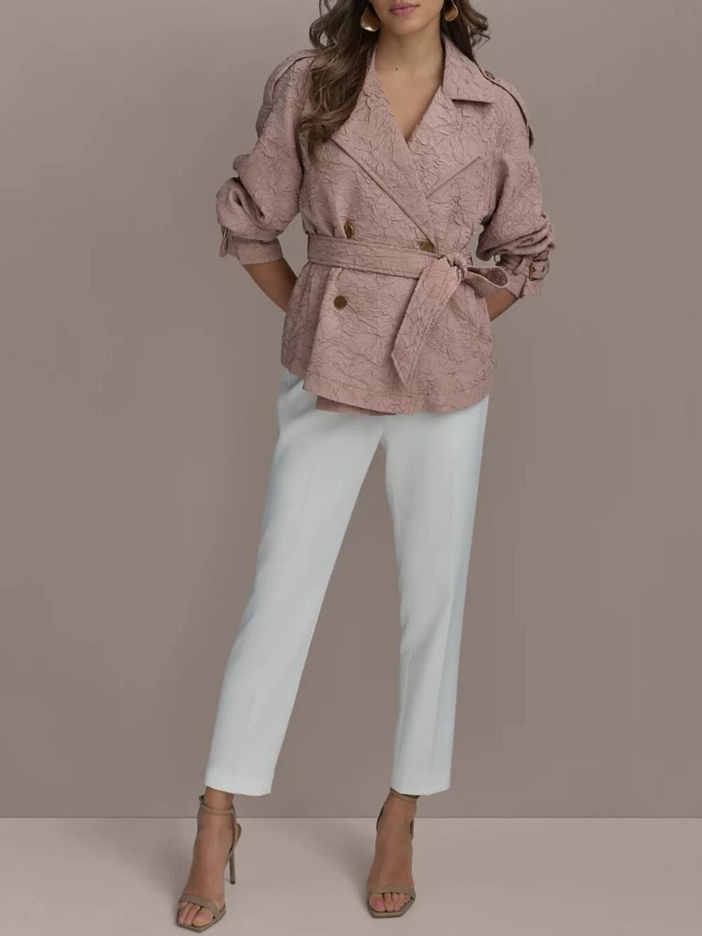 Donna Karan Textured Double Breasted Trench Jacket New